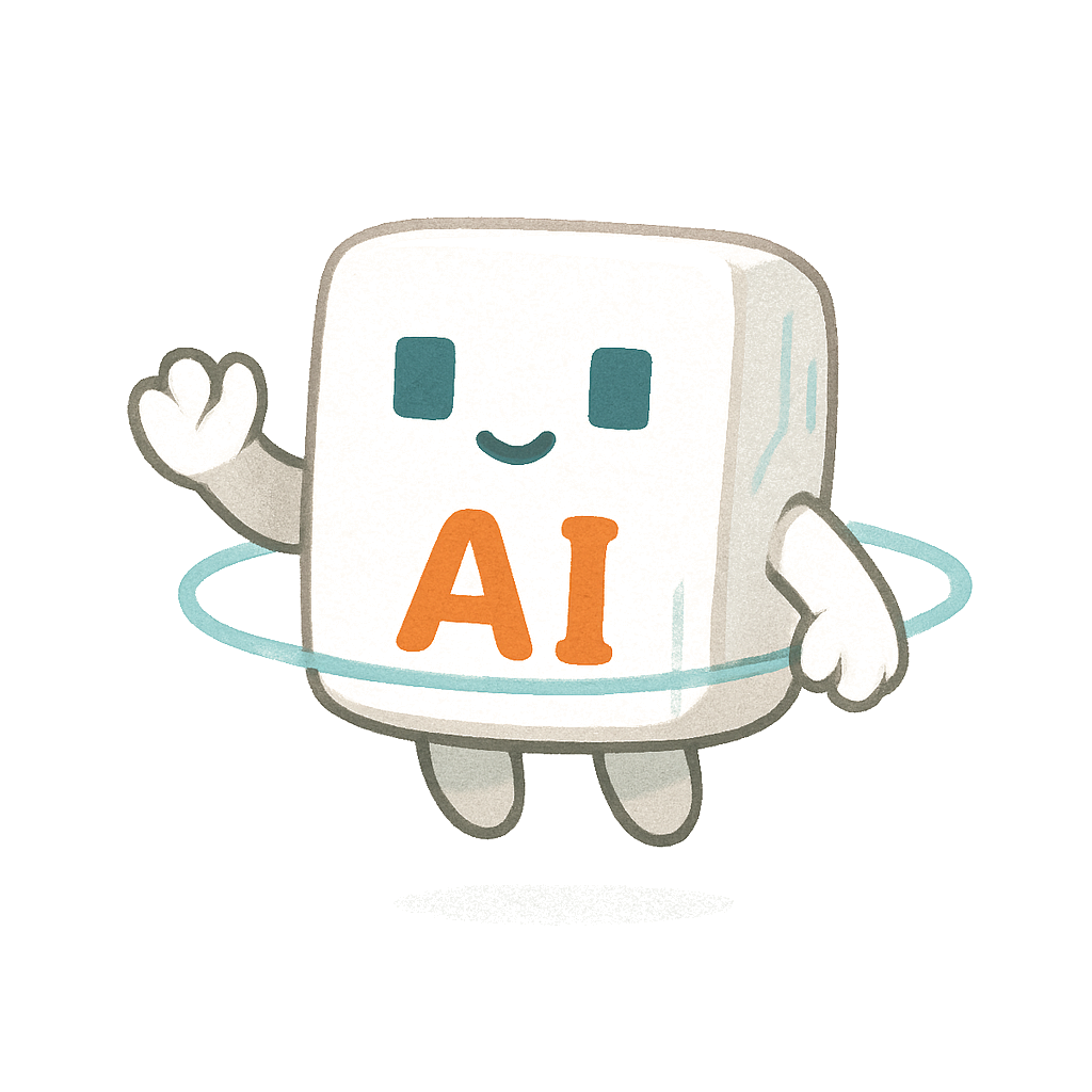 AI — a small floating cyan cube with orange text